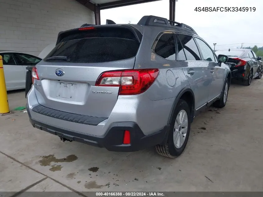 2019 Subaru Outback 2.5I Premium VIN: 4S4BSAFC5K3345919 Lot: 40166388