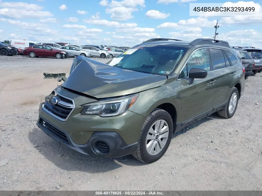 2019 Subaru Outback 2.5I VIN: 4S4BSABC3K3293499 Lot: 40179825