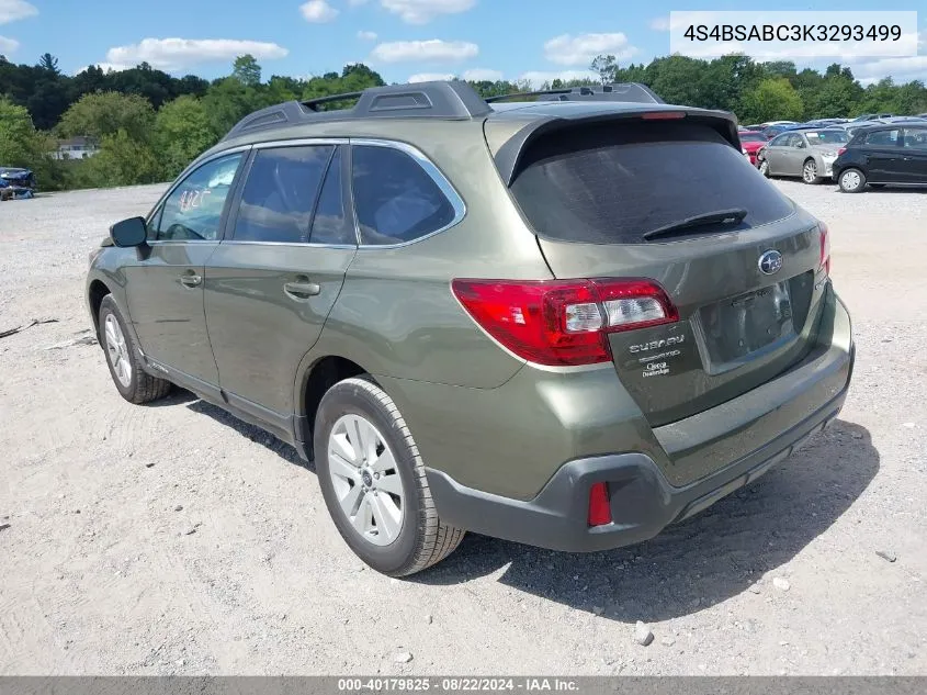 2019 Subaru Outback 2.5I VIN: 4S4BSABC3K3293499 Lot: 40179825