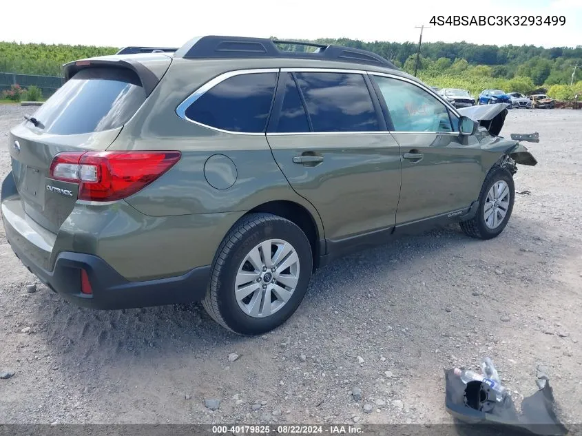 2019 Subaru Outback 2.5I VIN: 4S4BSABC3K3293499 Lot: 40179825