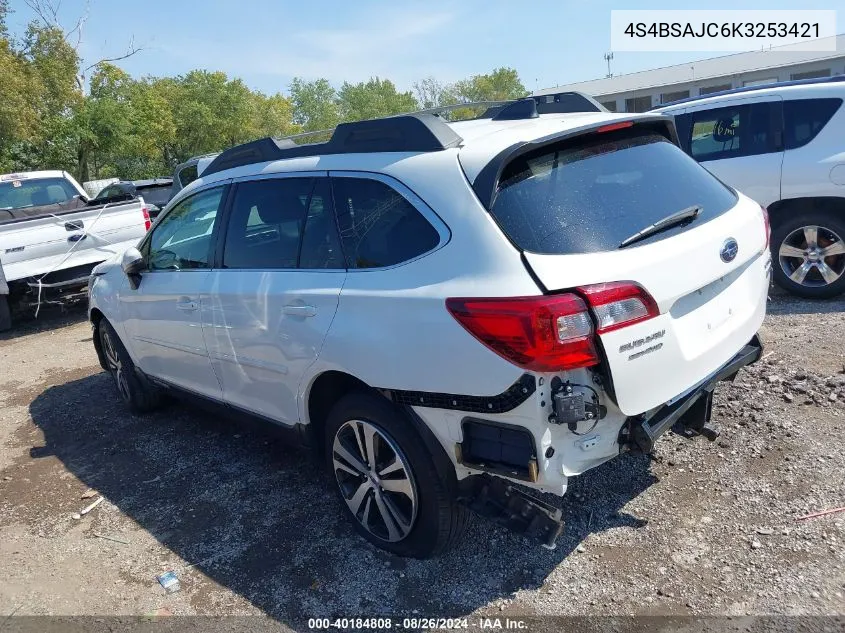 2019 Subaru Outback 2.5I Limited VIN: 4S4BSAJC6K3253421 Lot: 40184808