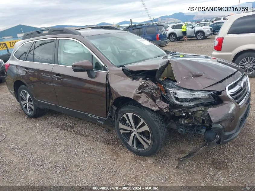 2019 Subaru Outback 2.5I Limited VIN: 4S4BSANC9K3216759 Lot: 40207470