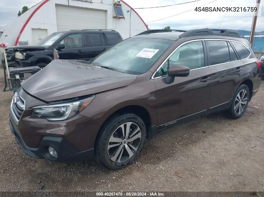 2019 Subaru Outback 2.5I Limited VIN: 4S4BSANC9K3216759 Lot: 40207470