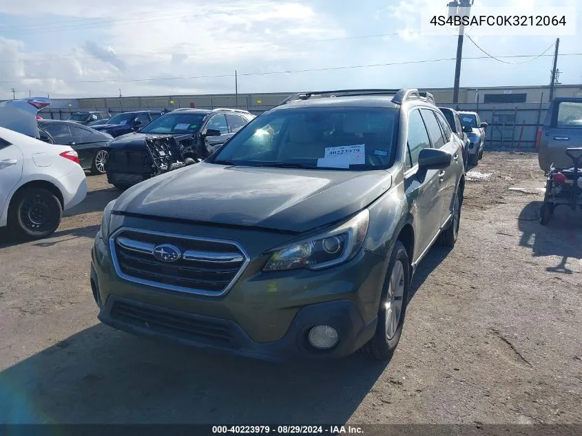 2019 Subaru Outback 2.5I Premium VIN: 4S4BSAFC0K3212064 Lot: 40223979