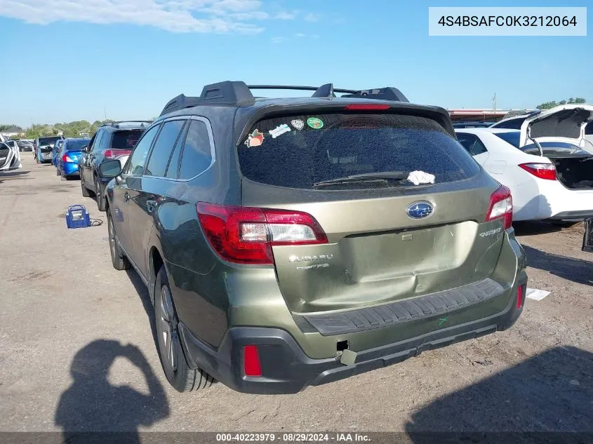 2019 Subaru Outback 2.5I Premium VIN: 4S4BSAFC0K3212064 Lot: 40223979