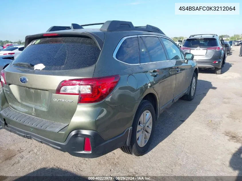 2019 Subaru Outback 2.5I Premium VIN: 4S4BSAFC0K3212064 Lot: 40223979