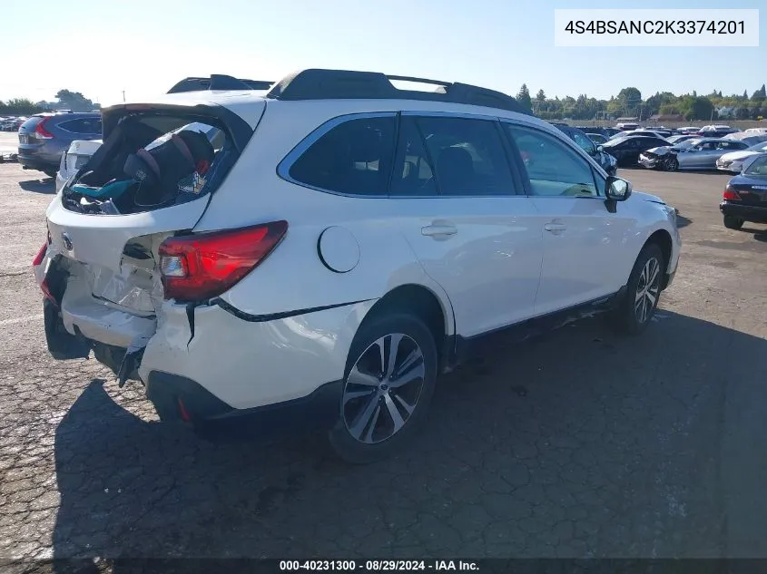 2019 Subaru Outback 2.5I Limited VIN: 4S4BSANC2K3374201 Lot: 40231300