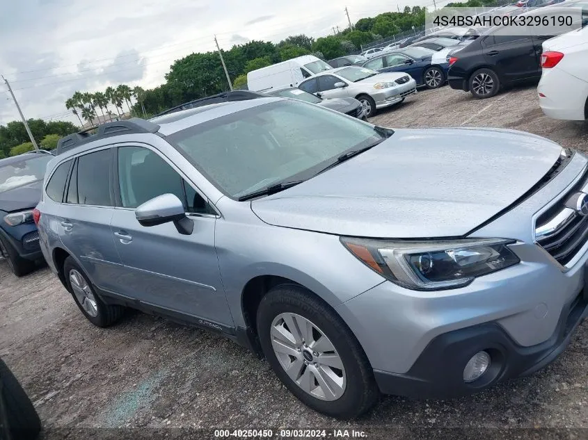 2019 Subaru Outback 2.5I Premium VIN: 4S4BSAHC0K3296190 Lot: 40250450