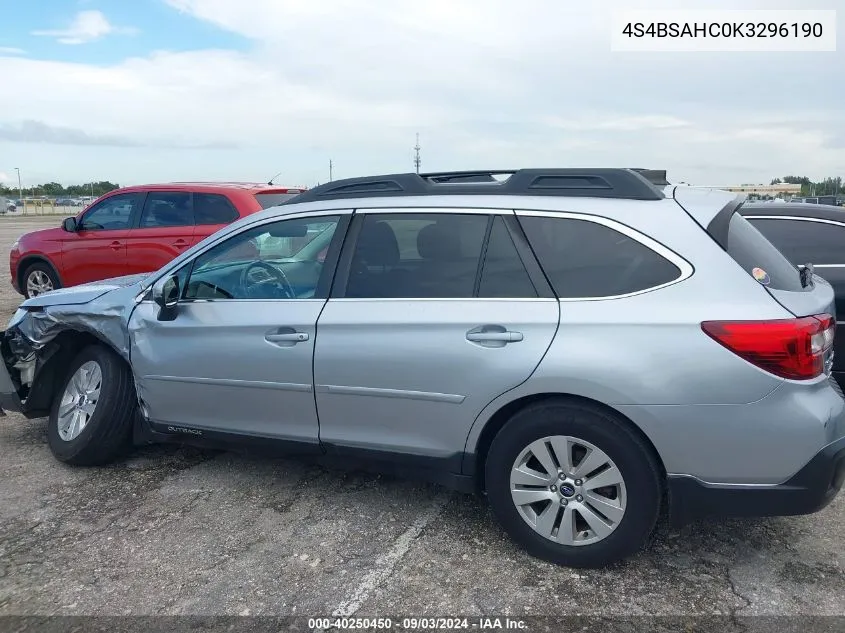 2019 Subaru Outback 2.5I Premium VIN: 4S4BSAHC0K3296190 Lot: 40250450