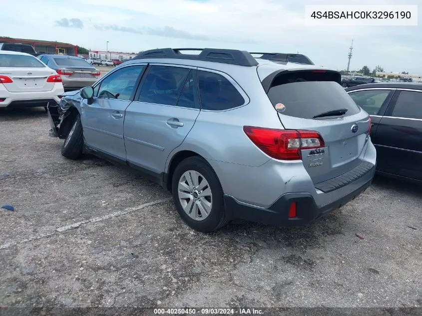 2019 Subaru Outback 2.5I Premium VIN: 4S4BSAHC0K3296190 Lot: 40250450