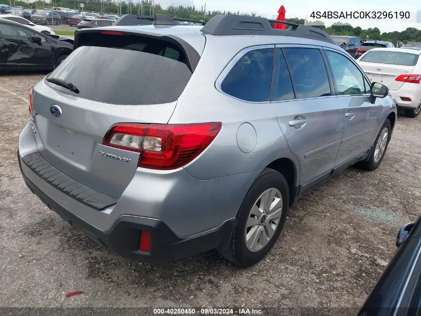 2019 Subaru Outback 2.5I Premium VIN: 4S4BSAHC0K3296190 Lot: 40250450