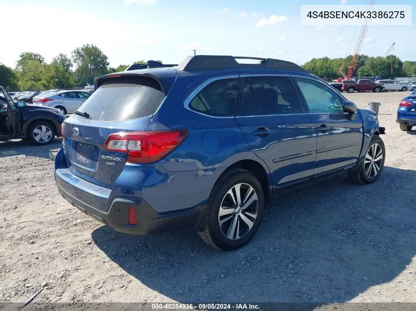 2019 Subaru Outback 3.6R Limited VIN: 4S4BSENC4K3386275 Lot: 40254936