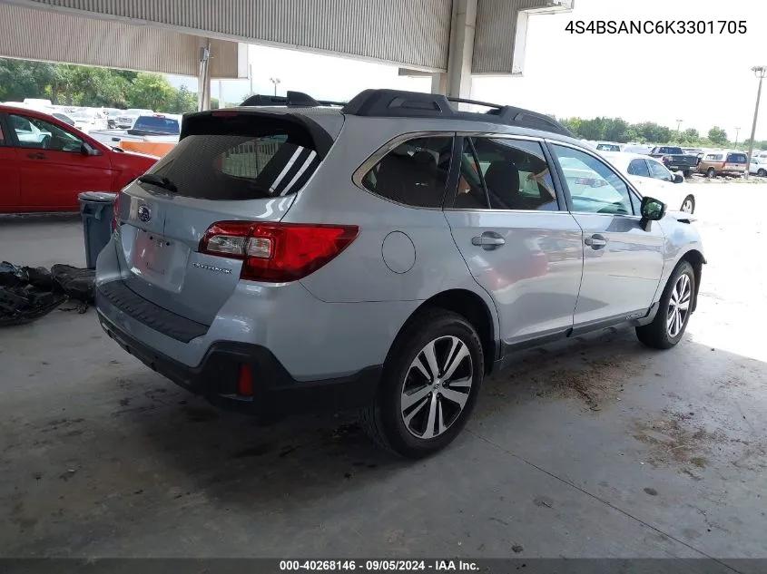 2019 Subaru Outback 2.5I Limited VIN: 4S4BSANC6K3301705 Lot: 40268146