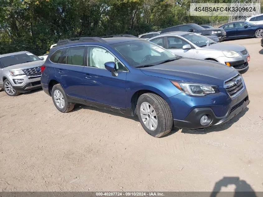 2019 Subaru Outback 2.5I Premium VIN: 4S4BSAFC4K3309624 Lot: 40287724