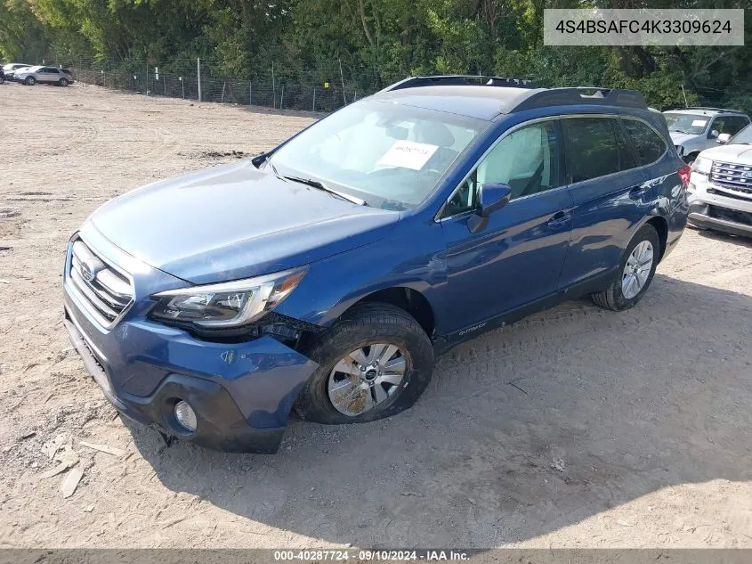 2019 Subaru Outback 2.5I Premium VIN: 4S4BSAFC4K3309624 Lot: 40287724