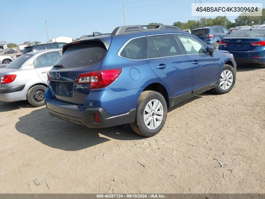 2019 Subaru Outback 2.5I Premium VIN: 4S4BSAFC4K3309624 Lot: 40287724