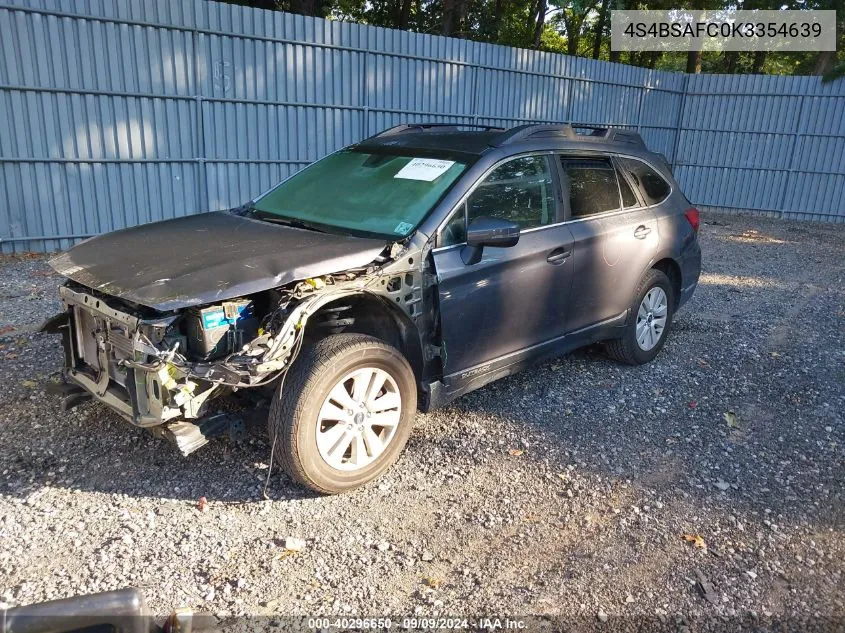 2019 Subaru Outback 2.5I Premium VIN: 4S4BSAFC0K3354639 Lot: 40296650