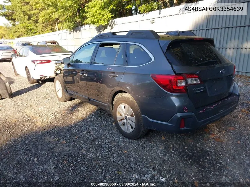 2019 Subaru Outback 2.5I Premium VIN: 4S4BSAFC0K3354639 Lot: 40296650