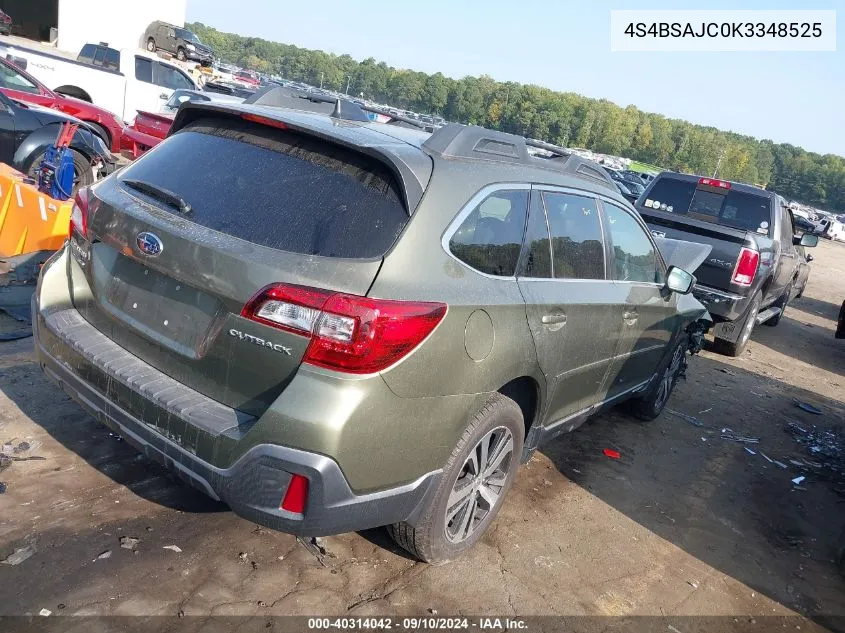 2019 Subaru Outback 2.5I Limited VIN: 4S4BSAJC0K3348525 Lot: 40314042