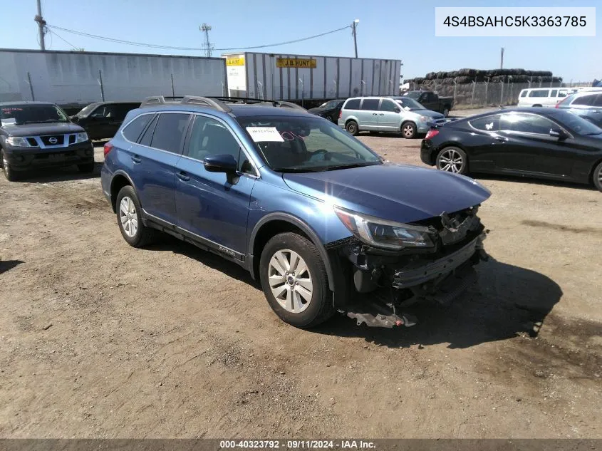 2019 Subaru Outback 2.5I Premium VIN: 4S4BSAHC5K3363785 Lot: 40323792