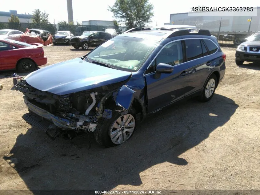 2019 Subaru Outback 2.5I Premium VIN: 4S4BSAHC5K3363785 Lot: 40323792