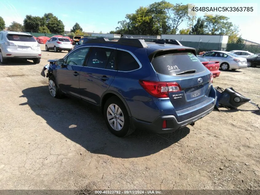 2019 Subaru Outback 2.5I Premium VIN: 4S4BSAHC5K3363785 Lot: 40323792