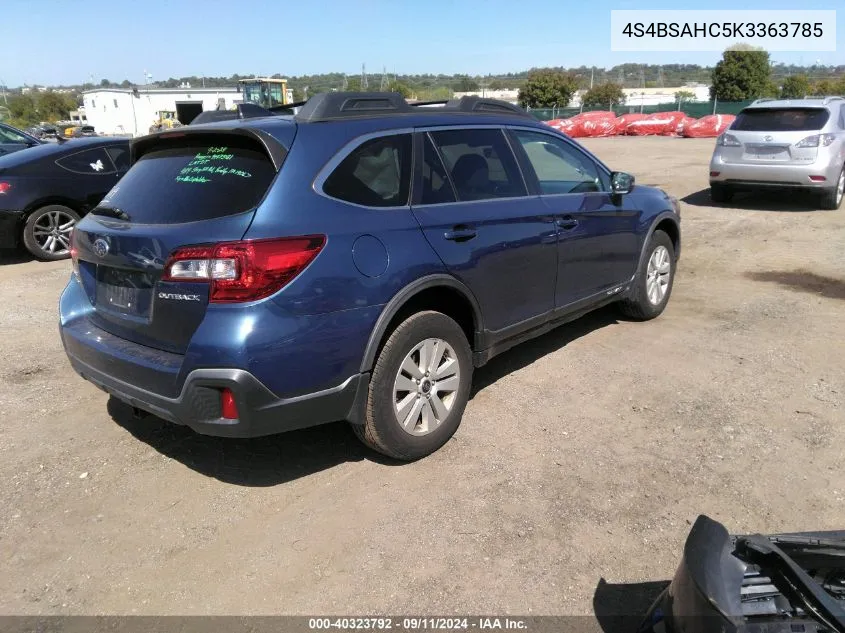 2019 Subaru Outback 2.5I Premium VIN: 4S4BSAHC5K3363785 Lot: 40323792