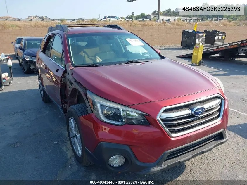 2019 Subaru Outback 2.5I Premium VIN: 4S4BSAFC3K3225293 Lot: 40343440