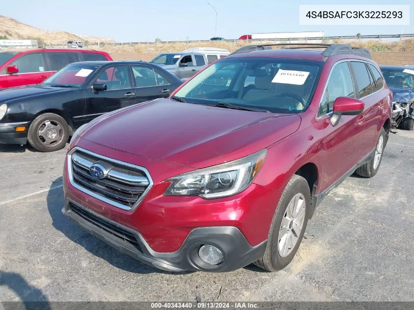 2019 Subaru Outback 2.5I Premium VIN: 4S4BSAFC3K3225293 Lot: 40343440