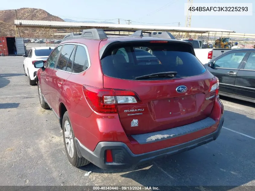 2019 Subaru Outback 2.5I Premium VIN: 4S4BSAFC3K3225293 Lot: 40343440