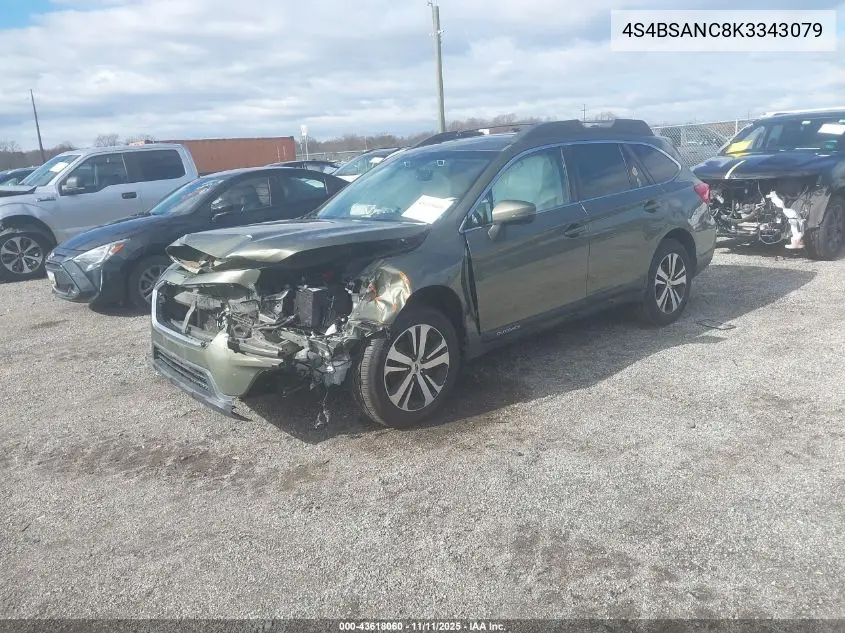 4S4BSANC8K3343079 2019 Subaru Outback 2.5I Limited