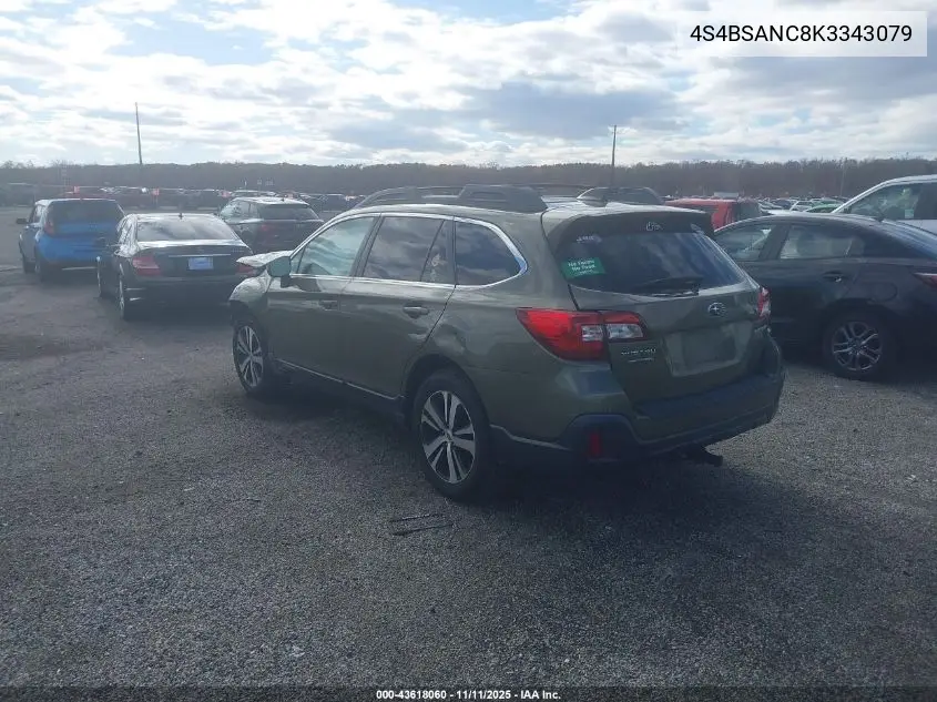 4S4BSANC8K3343079 2019 Subaru Outback 2.5I Limited