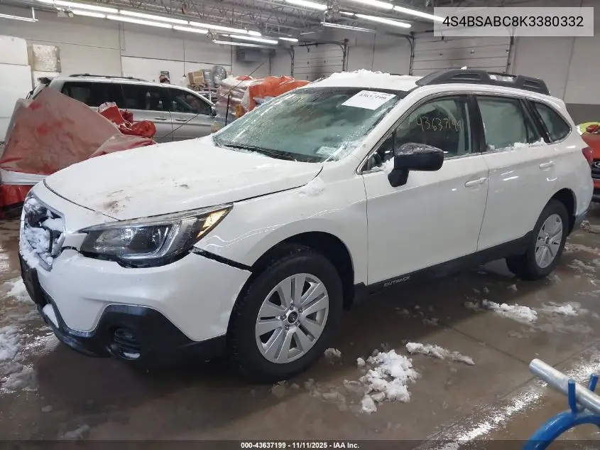 4S4BSABC8K3380332 2019 Subaru Outback 2.5I