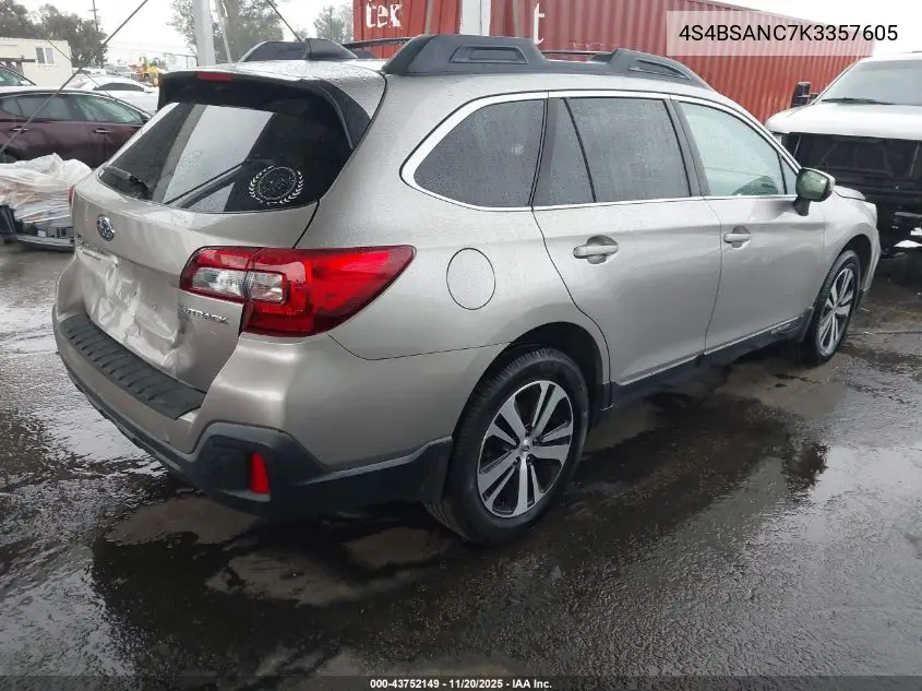 4S4BSANC7K3357605 2019 Subaru Outback 2.5I Limited