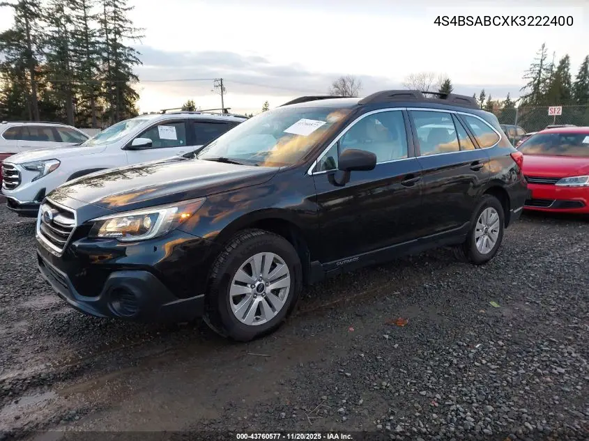 4S4BSABCXK3222400 2019 Subaru Outback 2.5I