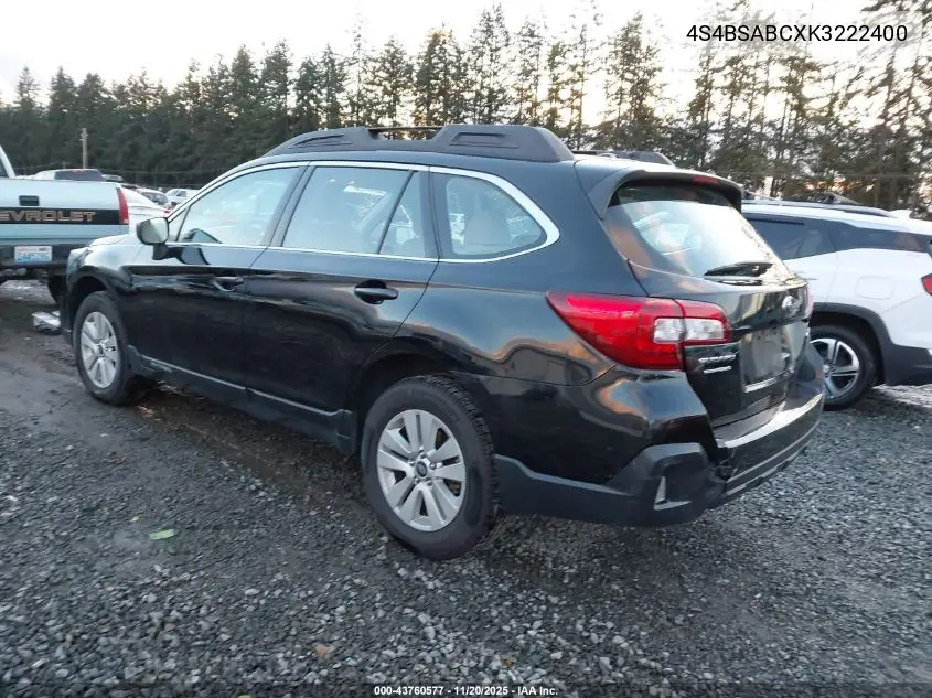 4S4BSABCXK3222400 2019 Subaru Outback 2.5I