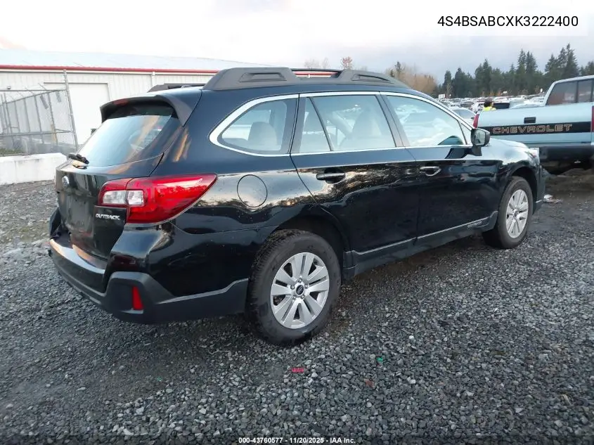 4S4BSABCXK3222400 2019 Subaru Outback 2.5I