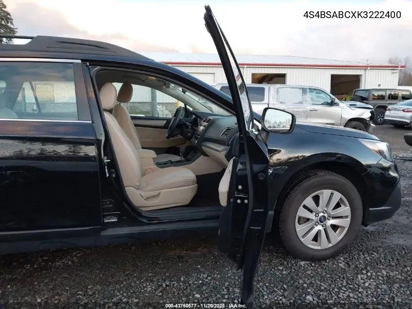 4S4BSABCXK3222400 2019 Subaru Outback 2.5I