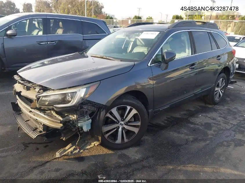 4S4BSANC4K3287478 2019 Subaru Outback 2.5I Limited