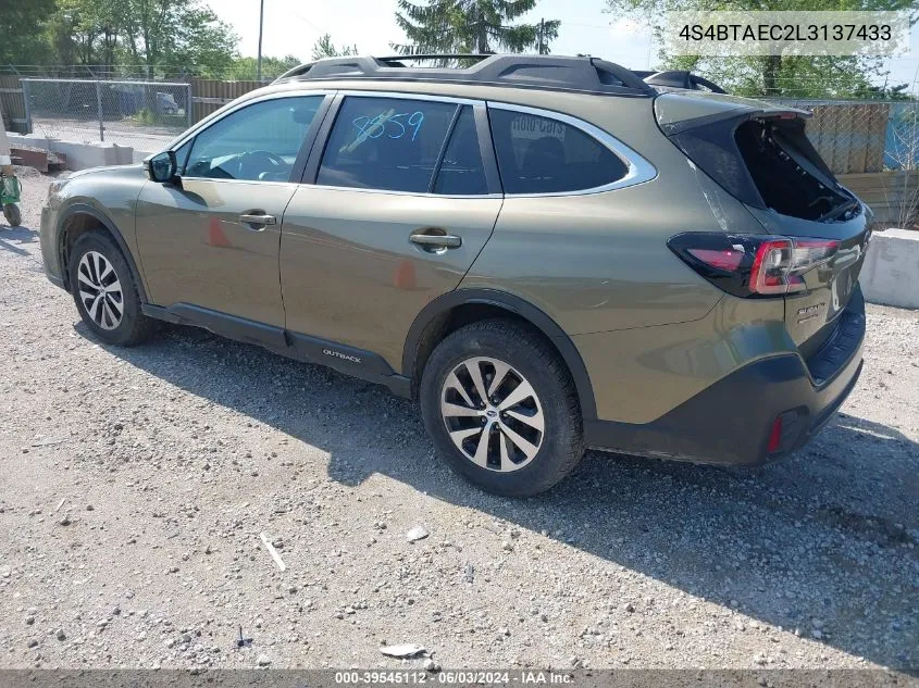 2020 Subaru Outback Premium VIN: 4S4BTAEC2L3137433 Lot: 39545112