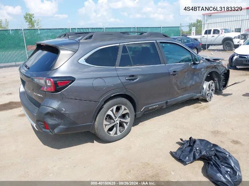 2020 Subaru Outback Limited VIN: 4S4BTANC6L3183329 Lot: 40150625