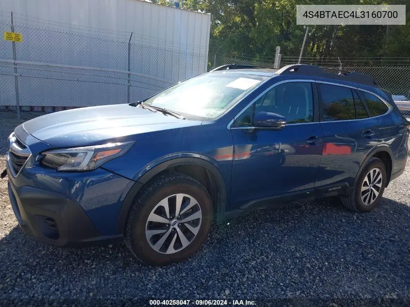 2020 Subaru Outback Premium VIN: 4S4BTAEC4L3160700 Lot: 40258047