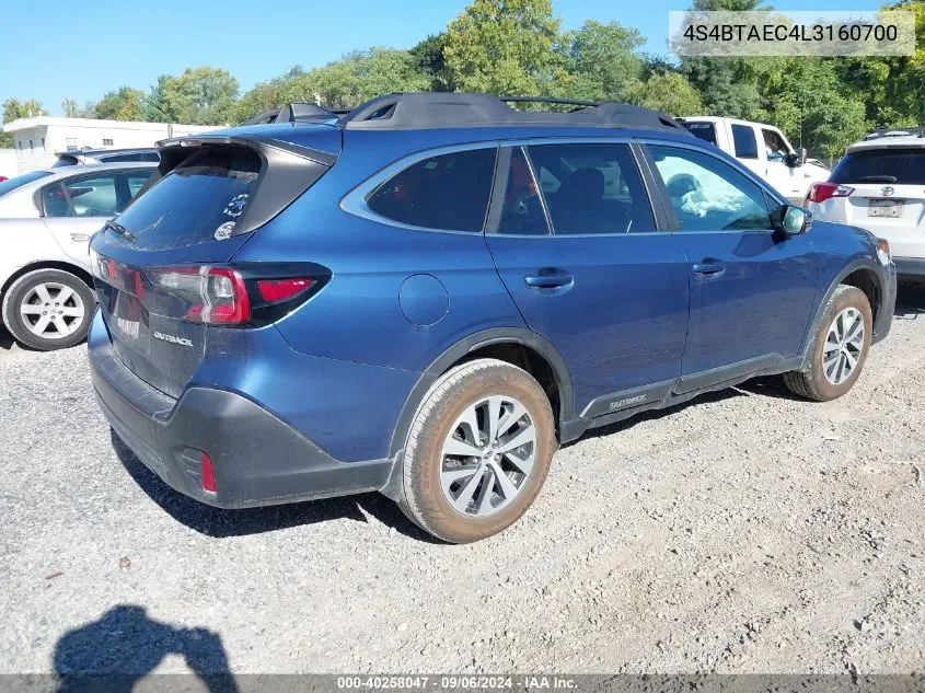 2020 Subaru Outback Premium VIN: 4S4BTAEC4L3160700 Lot: 40258047