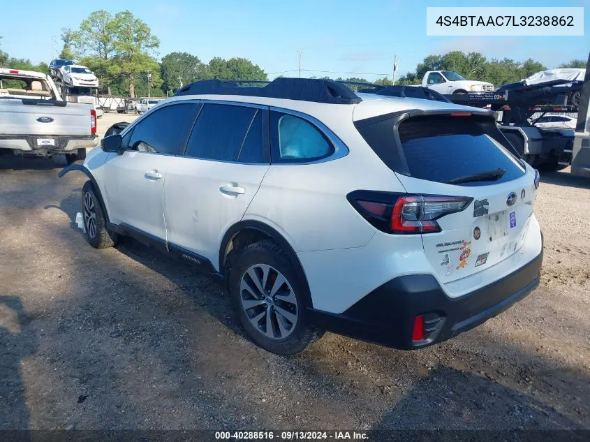 2020 Subaru Outback VIN: 4S4BTAAC7L3238862 Lot: 40288516