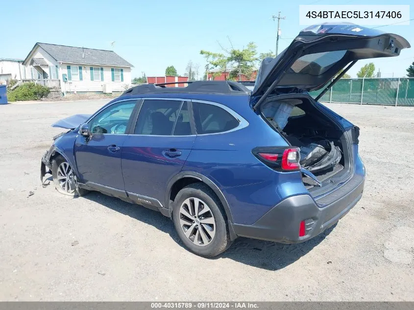 2020 Subaru Outback Premium VIN: 4S4BTAEC5L3147406 Lot: 40315789