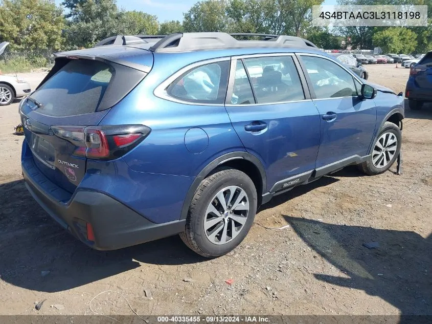 2020 Subaru Outback VIN: 4S4BTAAC3L3118198 Lot: 40335455