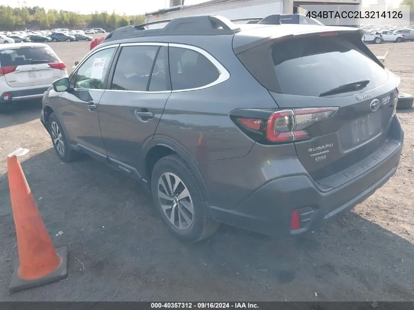 2020 Subaru Outback Premium VIN: 4S4BTACC2L3214126 Lot: 40357312