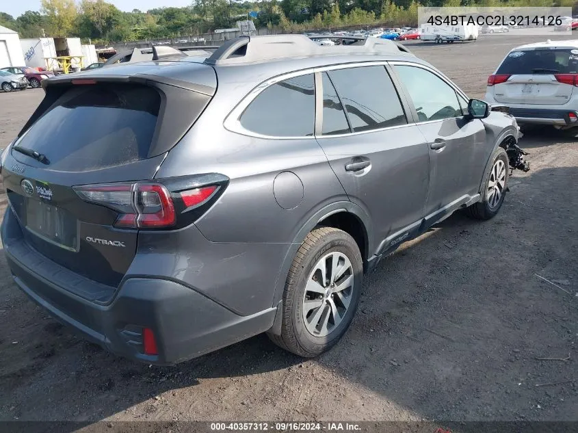 2020 Subaru Outback Premium VIN: 4S4BTACC2L3214126 Lot: 40357312