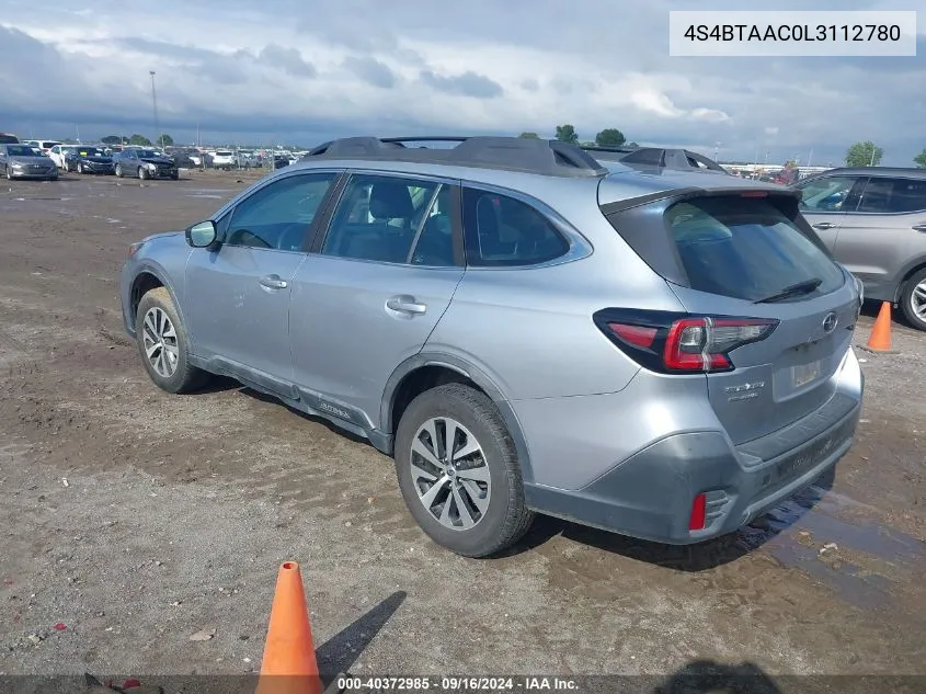 2020 Subaru Outback VIN: 4S4BTAAC0L3112780 Lot: 40372985