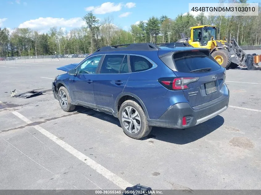 2021 Subaru Outback Limited Xt VIN: 4S4BTGND6M3103010 Lot: 39355345